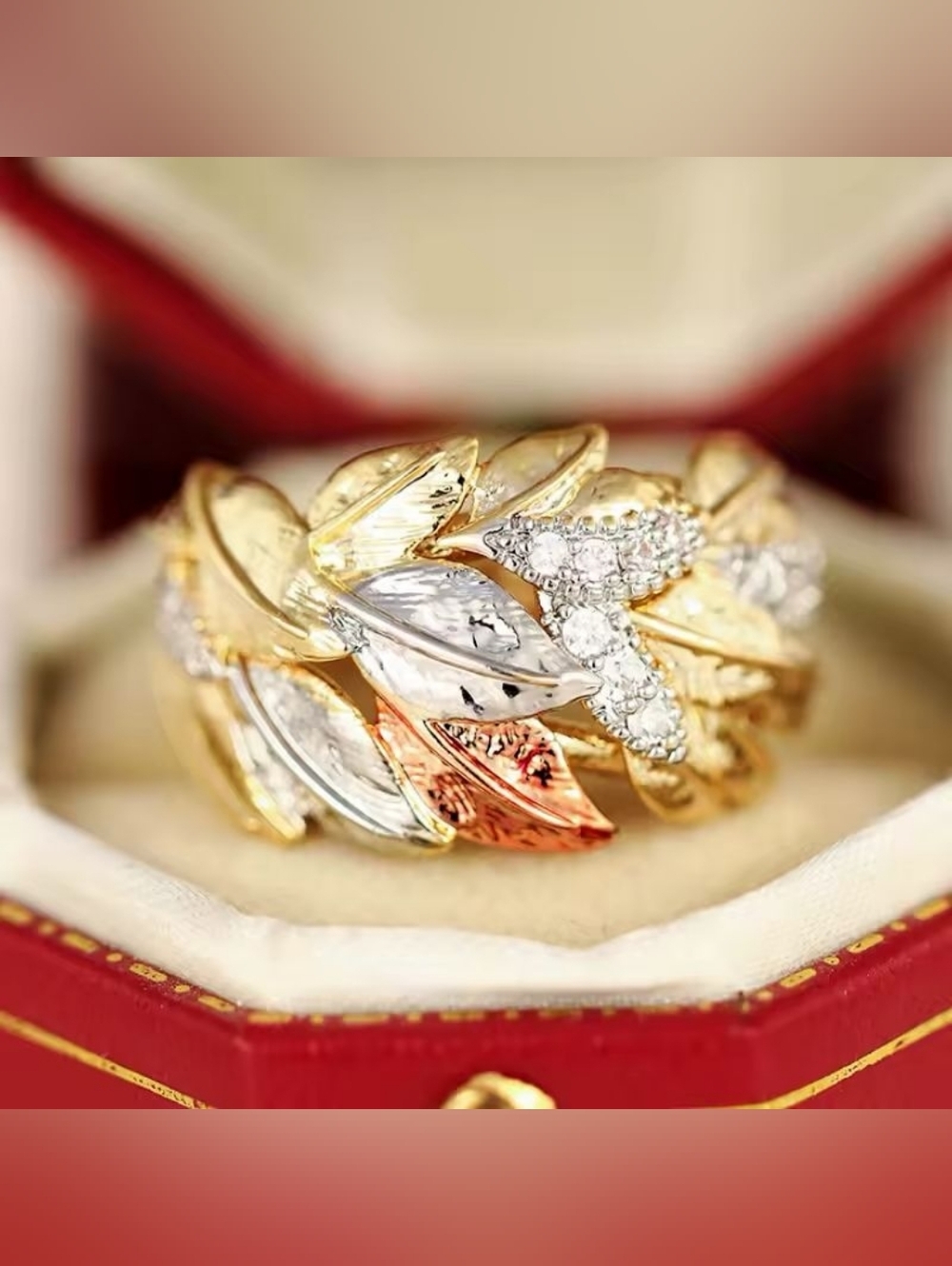 Tri-Color Leaf Band with Sparkling Accents - Gold, Silver, Rose - Picture 5 of 6
